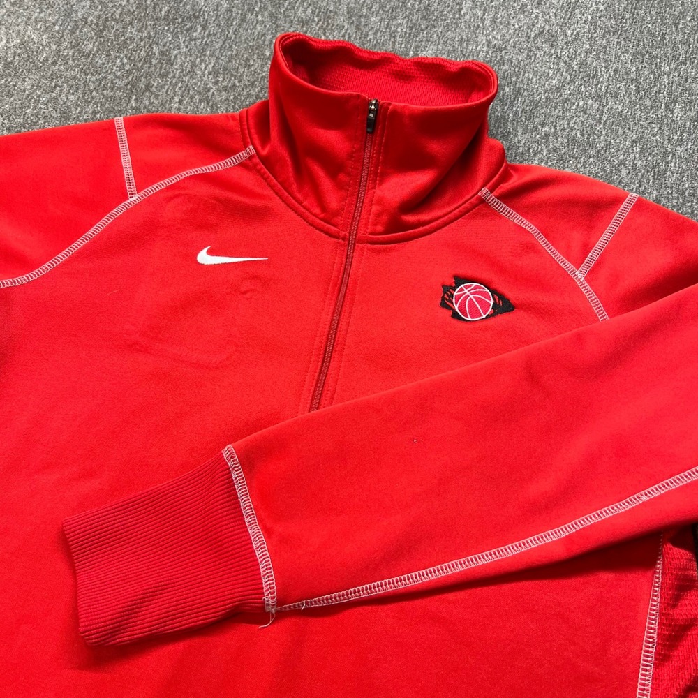 Nike‎ Therma-FIT Mens Large Red Quarter Zip Fleece Pullover 379185-657